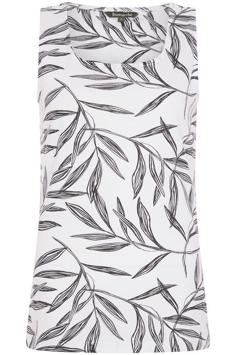 Sleeveless Sketched Leaf Print Square Neck Vest
