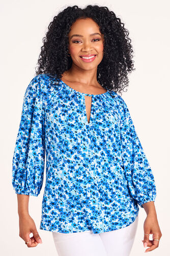 3/4 Sleeve Blurred Ditsy Print Top