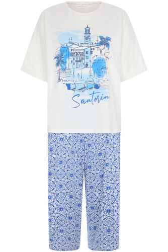 Scenes Of Santorini Print 3/4 Length Pyjama Set