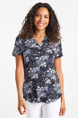 Ditsy Patchwork Half Placket Print Shirt