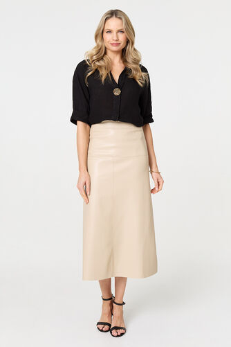Izabel London – Faux Leather High Waist Midi Skirt