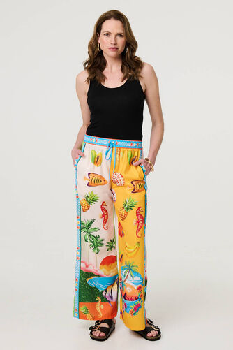 Izabel London – Tropical Print Wide Leg Trousers