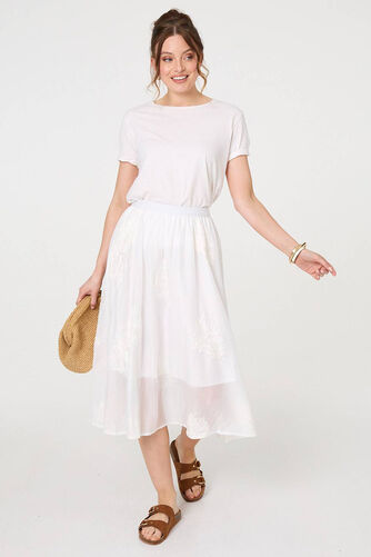 Izabel London – Lace Embellished A-Line Midi Skirt