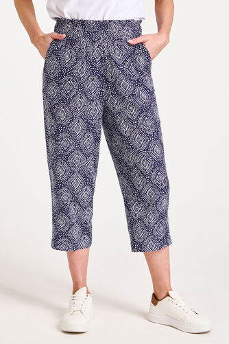 Tile Print Paperbag Linen Cropped Trousers