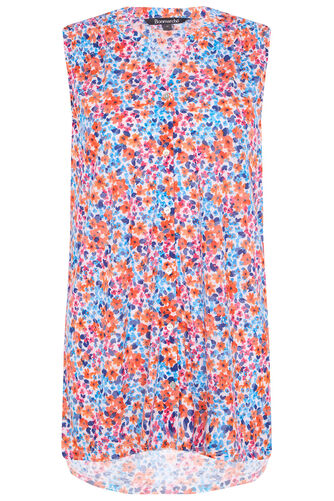 Sleeveless Ditsy Print Burnout Shirt With Shoulder Detail