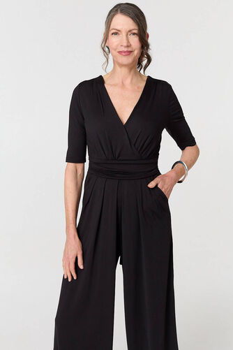 Izabel London – 1/2 Sleeve Wrap Waist Wide Leg Jumpsuit