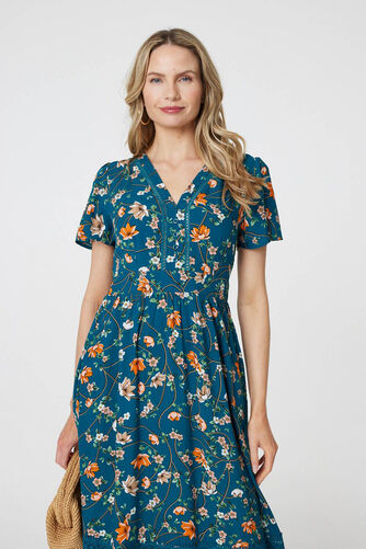 Izabel London - Floral Lace Trim Short Sleeve Midi Dress