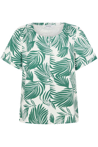 Leaf Print Button Through Linen Blend Top