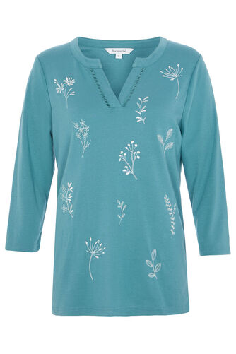 Floral Embroidered Notch Neck Top