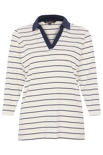 3/4 Sleeve Stripe Collared Top