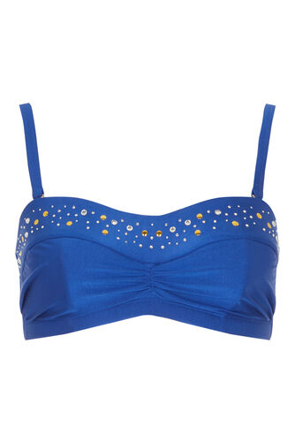 Ruched Front Bikini Top with Embellished Trim