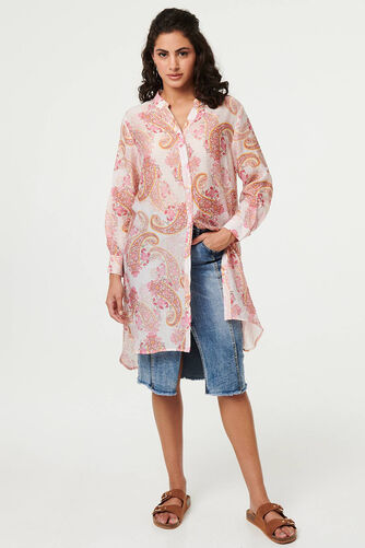 Izabel London – Paisley Long Sleeve Sheer Longline Shirt