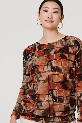Izabel London – Abstract Long Sleeve Scoop Neck Top